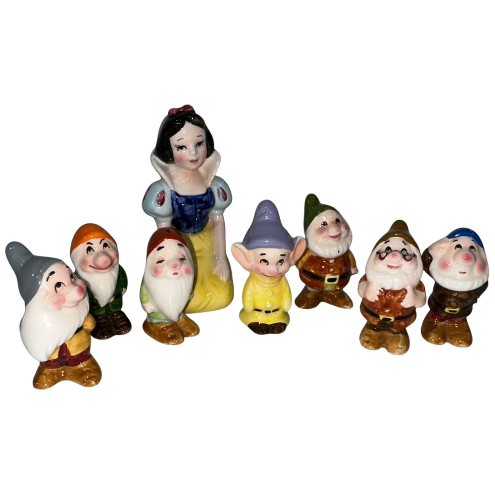 VTG HTF Walt Disney Snow White & the Seven Dwarfs Ceramic Figurine Set WDP Japan